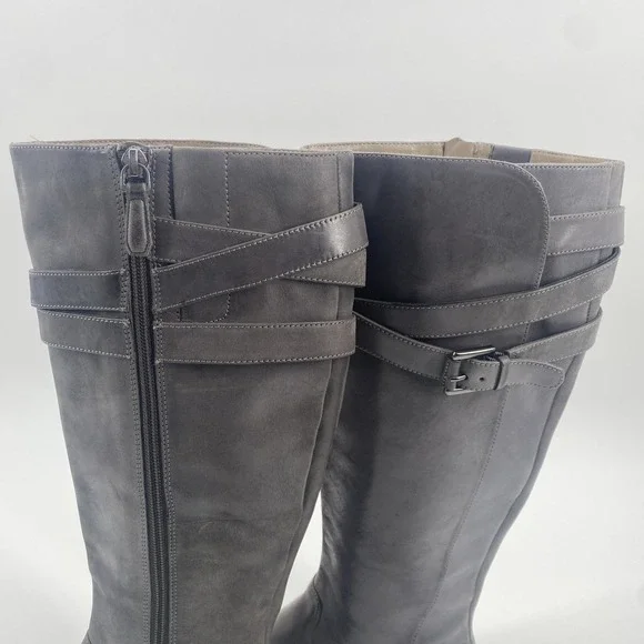 ECCO Sullivan Riding Boots  Gray‎ Leather Knee High Zip up Women's 38/ 7.5 - Picture 6 of 10